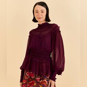 🌺🌸🌼 NWT XL Farm Rio Ruffle High Neck Blouse 🌺🌸🌼